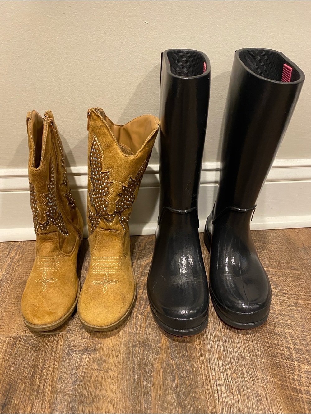CROCS Black Rain Boots and Justice Cowgirl boots both size 1